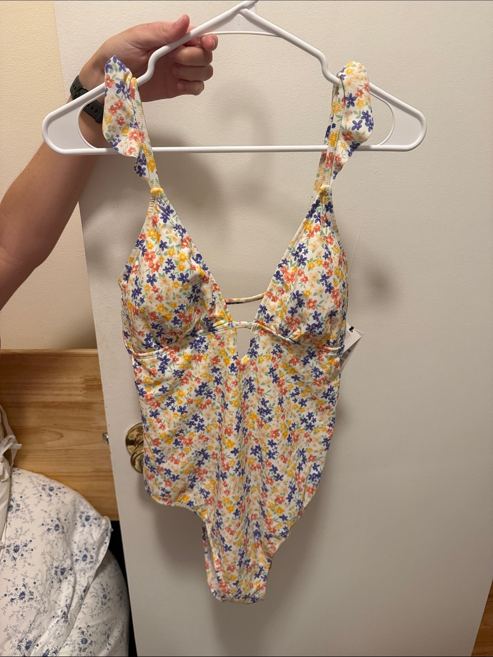 Target Floral One-Piece Swimsuit - Yellow with Blue & Orange Flowers